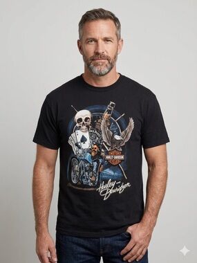 Harley Davidson Sz M Black Graphic Motorcycle Classic Short Sleeves Tee Shirt